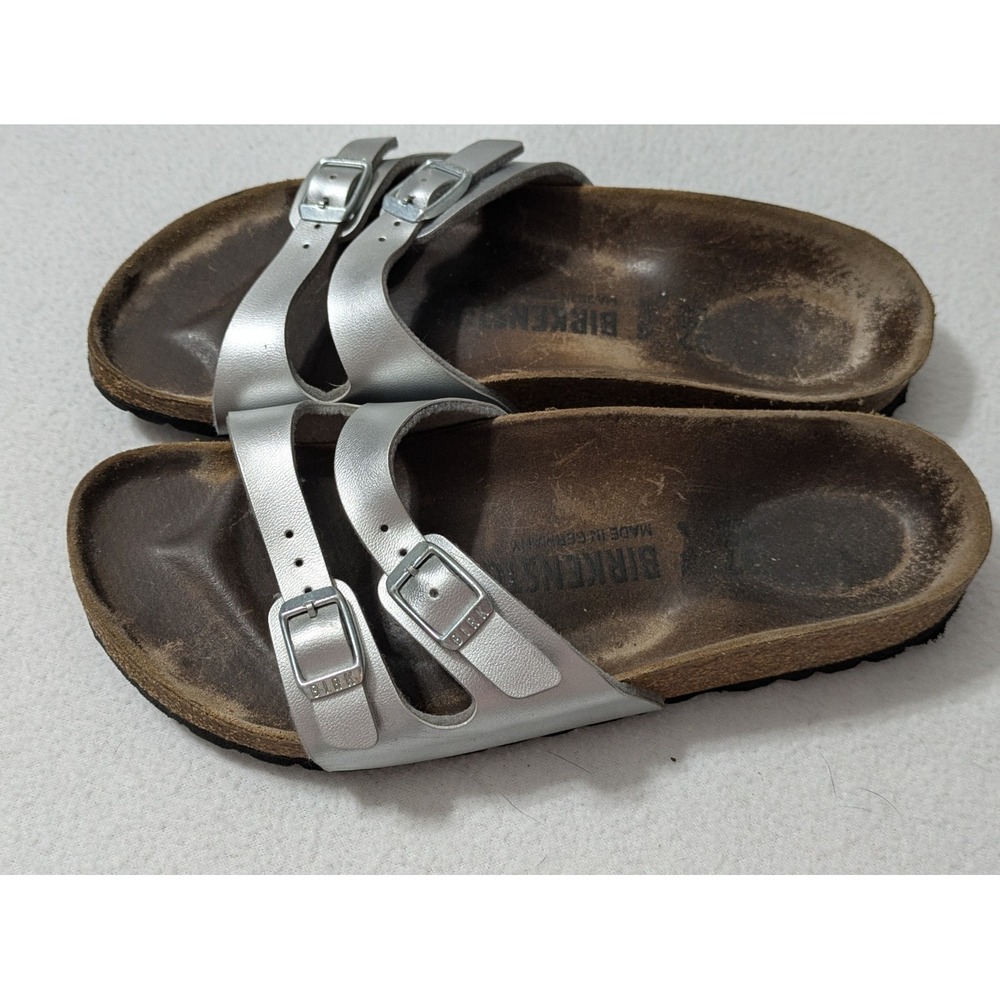 Birkenstock Women's Ibiza Silver Birko Flor Double Strap Sandals Size 37 Sz 7